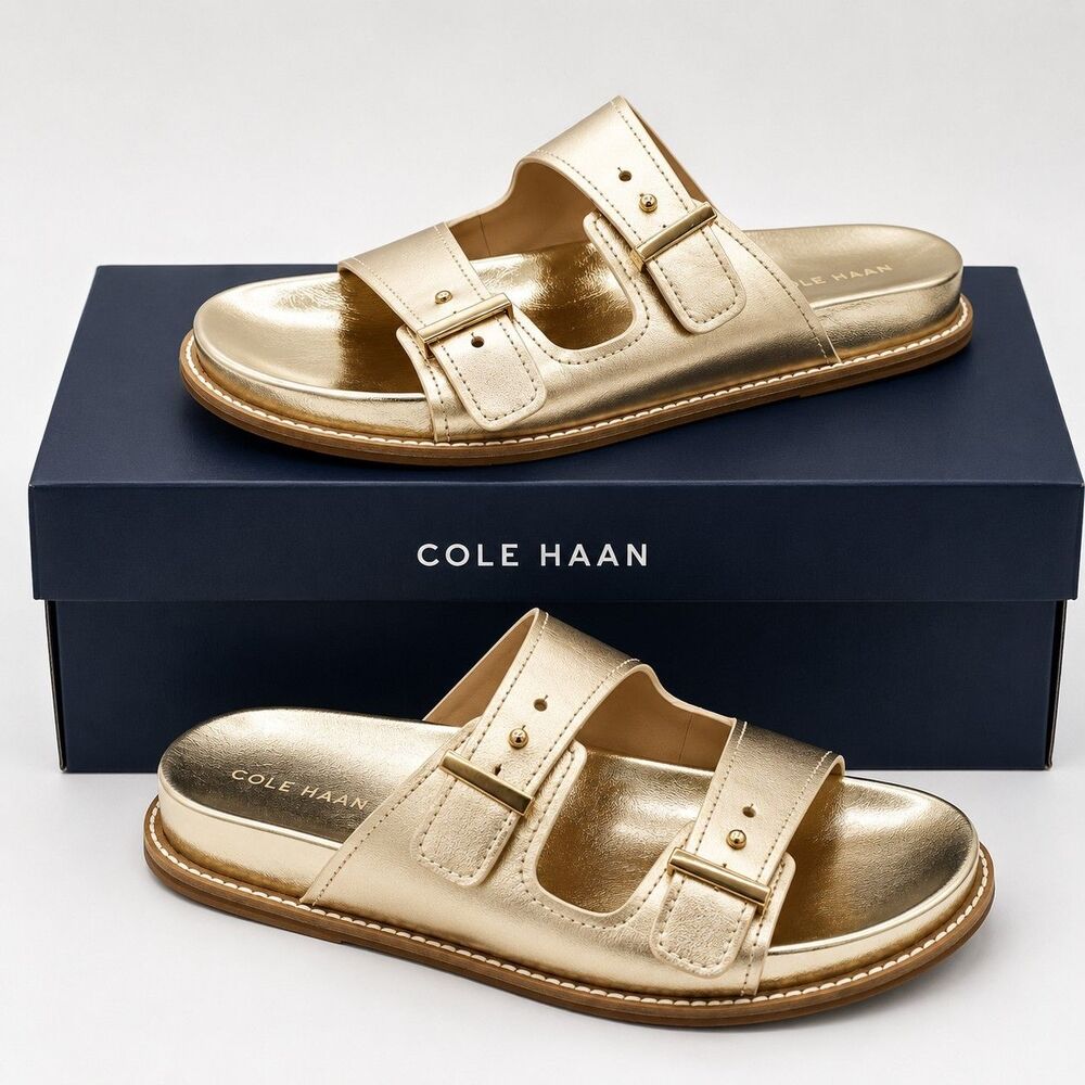Cole Haan “Marisol” Women’s Leather Adjustable Double Banded Sandals - Soft Gold